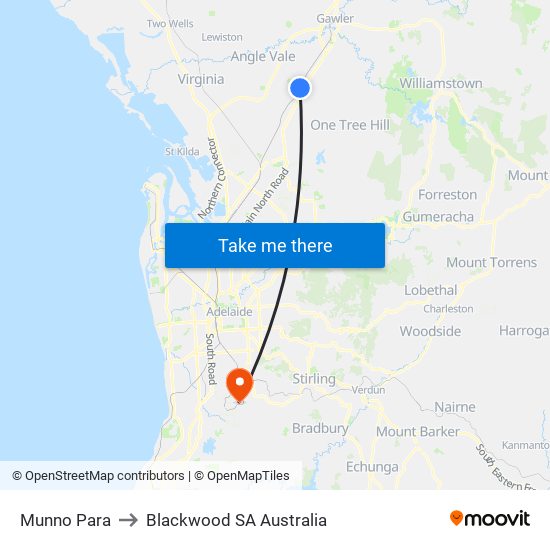 Munno Para to Blackwood SA Australia map