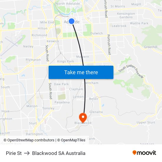 Pirie St to Blackwood SA Australia map