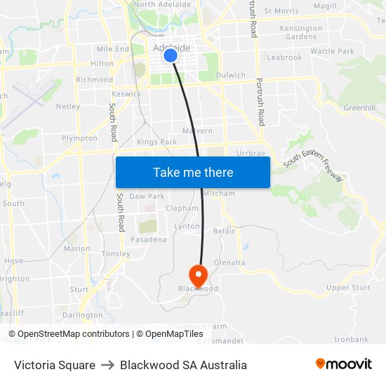 Victoria Square to Blackwood SA Australia map