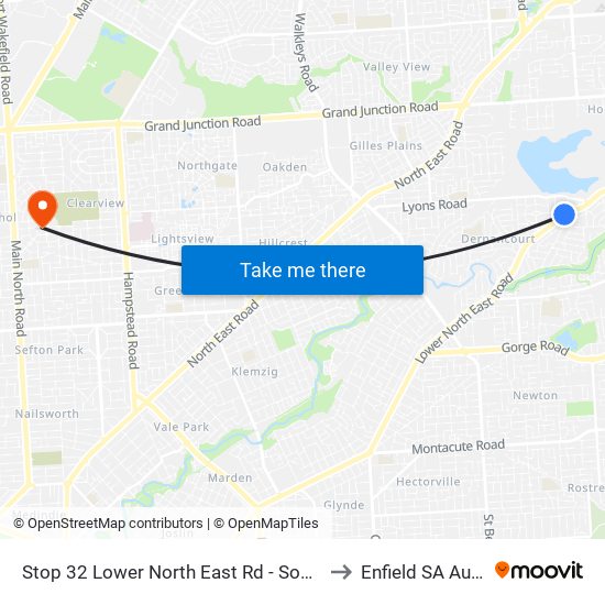 Stop 32 Lower North East Rd - South East side to Enfield SA Australia map