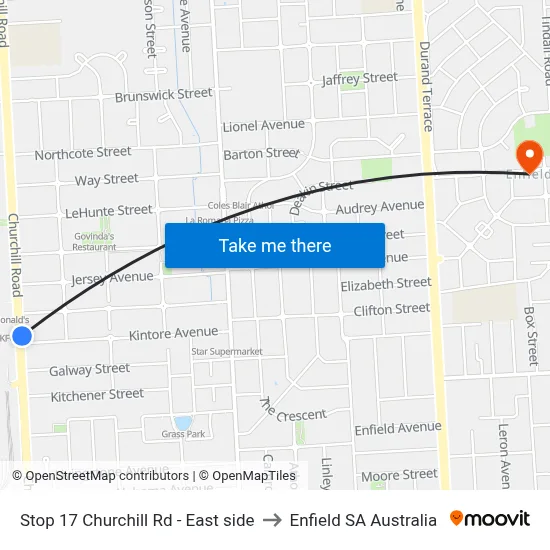 Stop 17 Churchill Rd - East side to Enfield SA Australia map