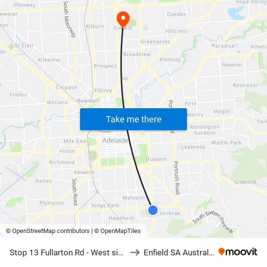 Stop 13 Fullarton Rd - West side to Enfield SA Australia map