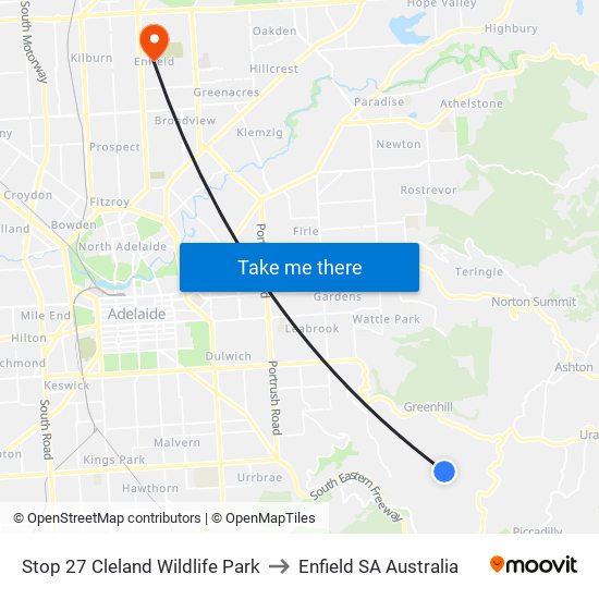 Stop 27 Cleland Wildlife Park to Enfield SA Australia map