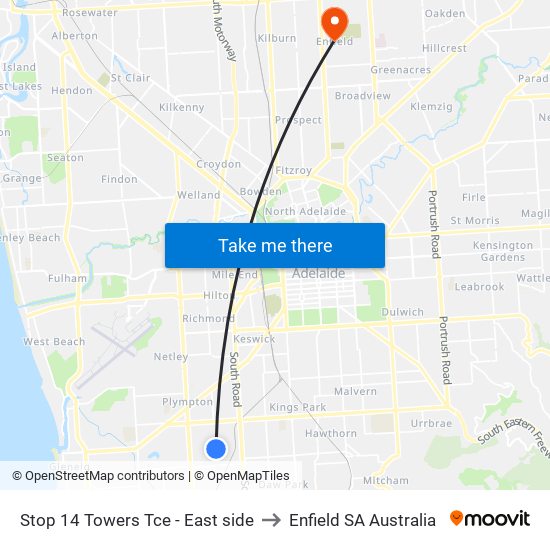 Stop 14 Towers Tce - East side to Enfield SA Australia map