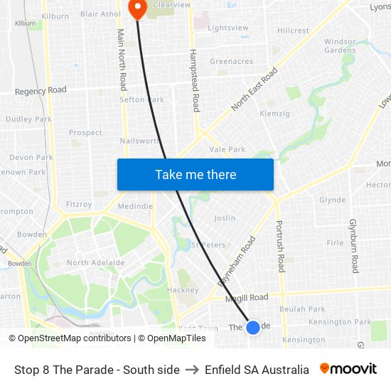 Stop 8 The Parade - South side to Enfield SA Australia map