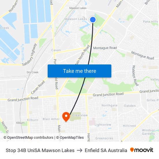 Stop 34B UniSA Mawson Lakes to Enfield SA Australia map