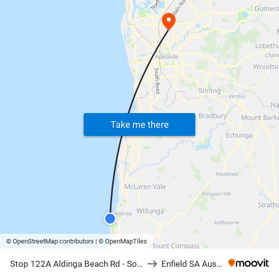 Stop 122A Aldinga Beach Rd - South side to Enfield SA Australia map
