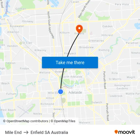 Mile End to Enfield SA Australia map