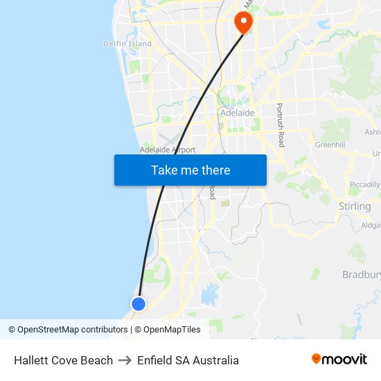 Hallett Cove Beach to Enfield SA Australia map