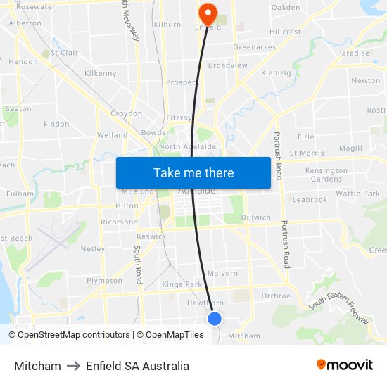 Mitcham to Enfield SA Australia map