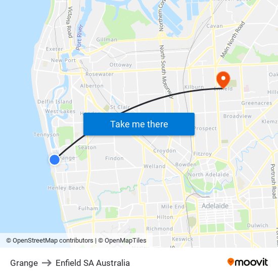 Grange to Enfield SA Australia map