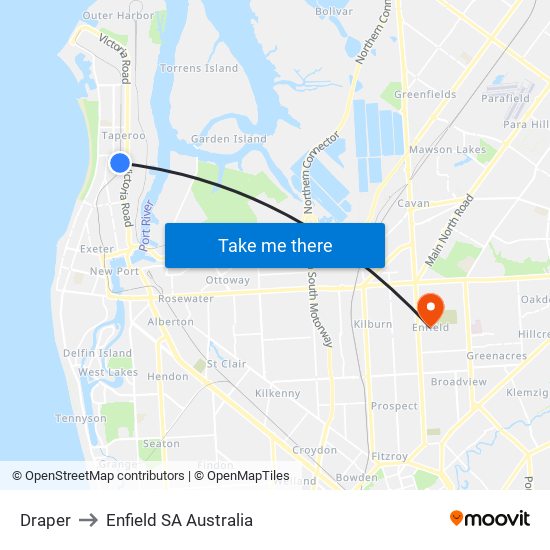 Draper to Enfield SA Australia map