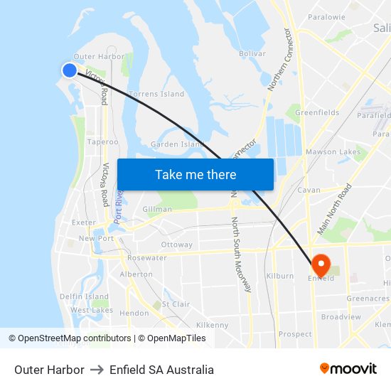 Outer Harbor to Enfield SA Australia map