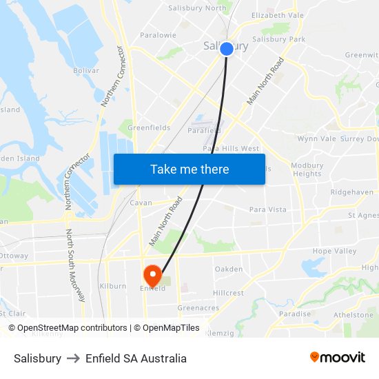 Salisbury to Enfield SA Australia map