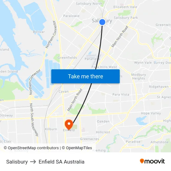 Salisbury to Enfield SA Australia map