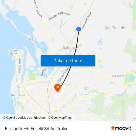 Elizabeth to Enfield SA Australia map