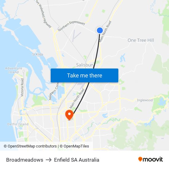 Broadmeadows to Enfield SA Australia map