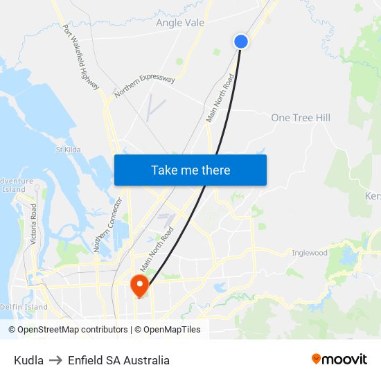 Kudla to Enfield SA Australia map