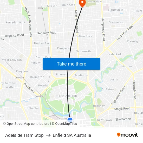 Adelaide Tram Stop to Enfield SA Australia map
