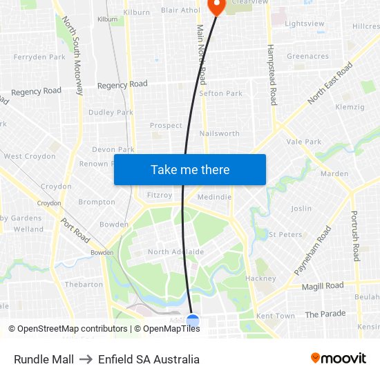 Rundle Mall to Enfield SA Australia map