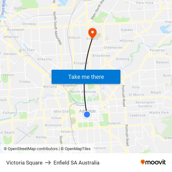 Victoria Square to Enfield SA Australia map