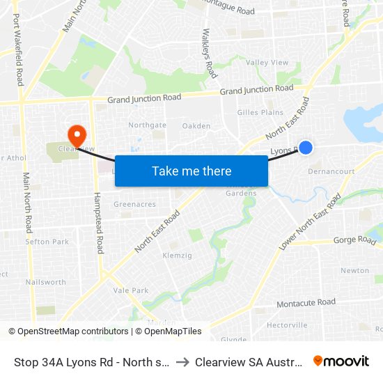 Stop 34A Lyons Rd - North side to Clearview SA Australia map