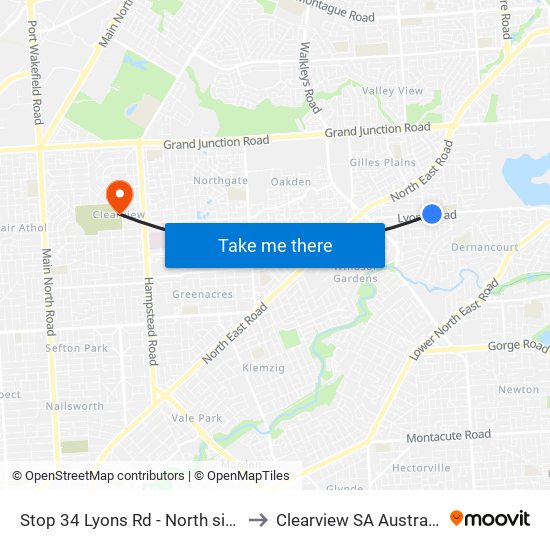 Stop 34 Lyons Rd - North side to Clearview SA Australia map