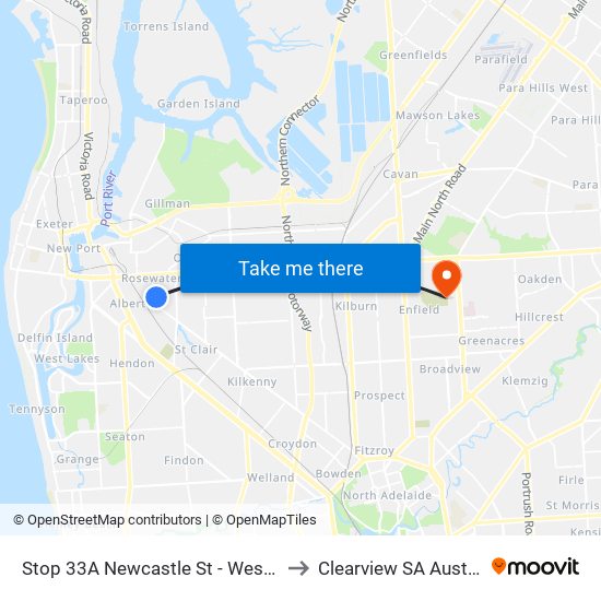 Stop 33A Newcastle St - West side to Clearview SA Australia map