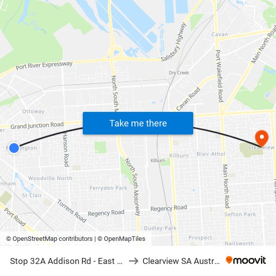Stop 32A Addison Rd - East side to Clearview SA Australia map