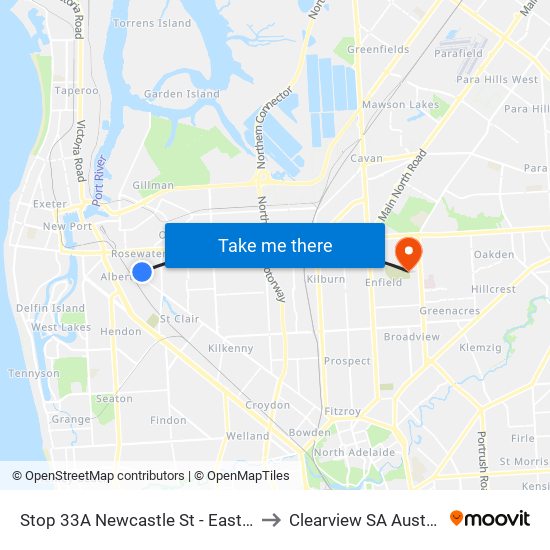 Stop 33A Newcastle St - East side to Clearview SA Australia map