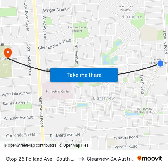 Stop 26 Folland Ave - South side to Clearview SA Australia map