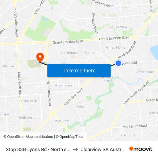 Stop 33B Lyons Rd - North side to Clearview SA Australia map