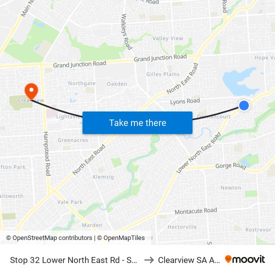 Stop 32 Lower North East Rd - South East side to Clearview SA Australia map