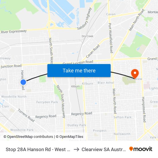 Stop 28A Hanson Rd - West side to Clearview SA Australia map