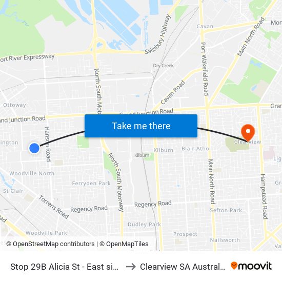 Stop 29B Alicia St - East side to Clearview SA Australia map