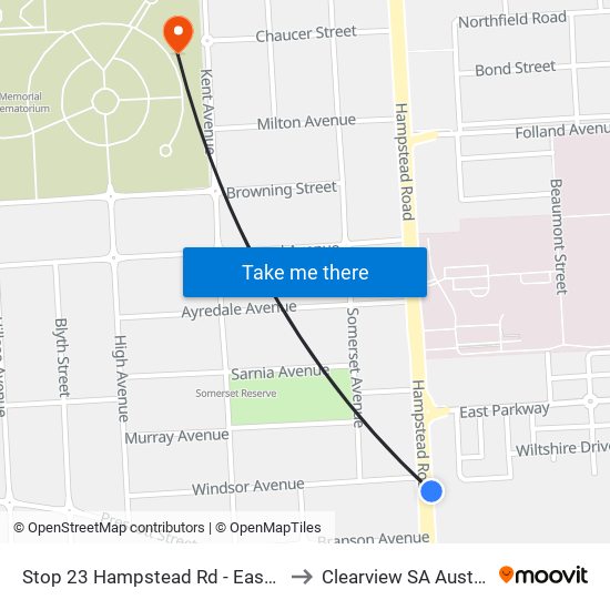 Stop 23 Hampstead Rd - East side to Clearview SA Australia map