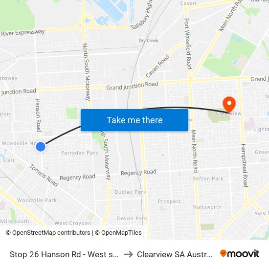 Stop 26 Hanson Rd - West side to Clearview SA Australia map