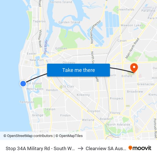 Stop 34A Military Rd - South West side to Clearview SA Australia map
