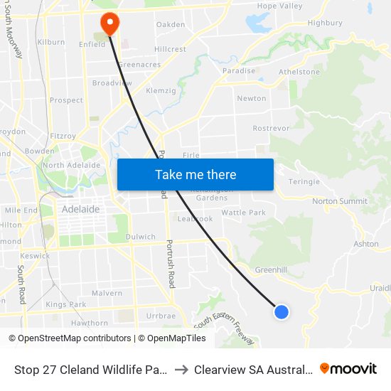Stop 27 Cleland Wildlife Park to Clearview SA Australia map