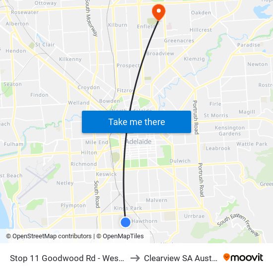 Stop 11 Goodwood Rd - West side to Clearview SA Australia map