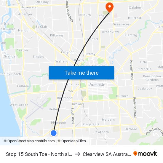 Stop 15 South Tce - North side to Clearview SA Australia map