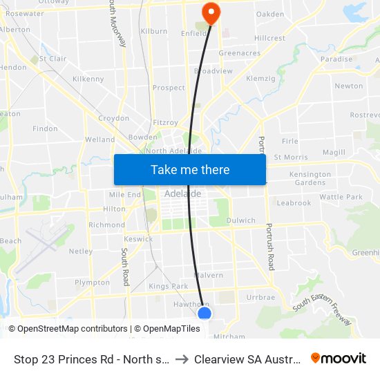 Stop 23 Princes Rd - North side to Clearview SA Australia map