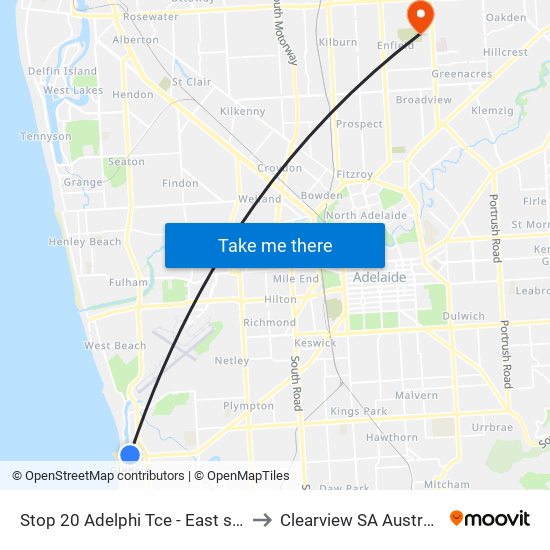 Stop 20 Adelphi Tce - East side to Clearview SA Australia map