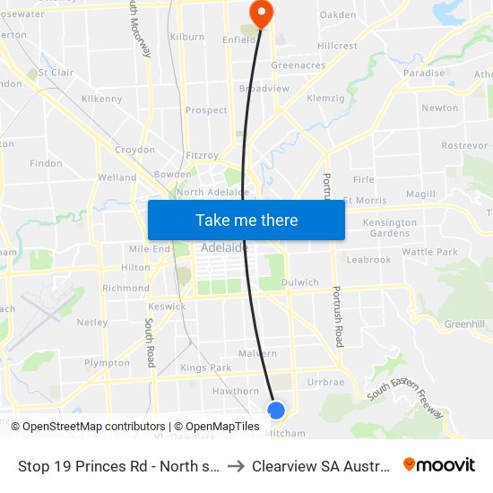 Stop 19 Princes Rd - North side to Clearview SA Australia map
