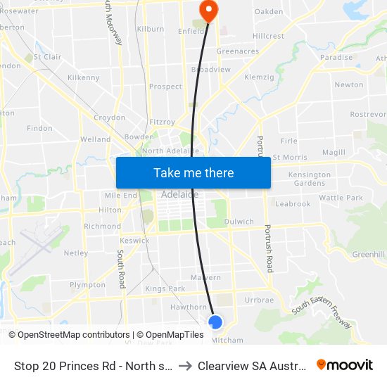 Stop 20 Princes Rd - North side to Clearview SA Australia map