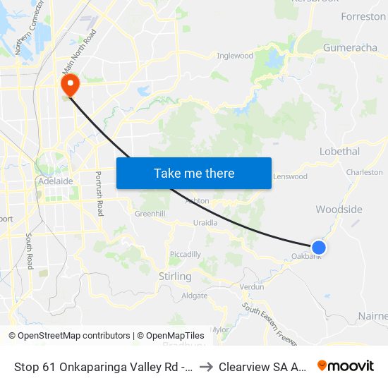 Stop 61 Onkaparinga Valley Rd - North side to Clearview SA Australia map