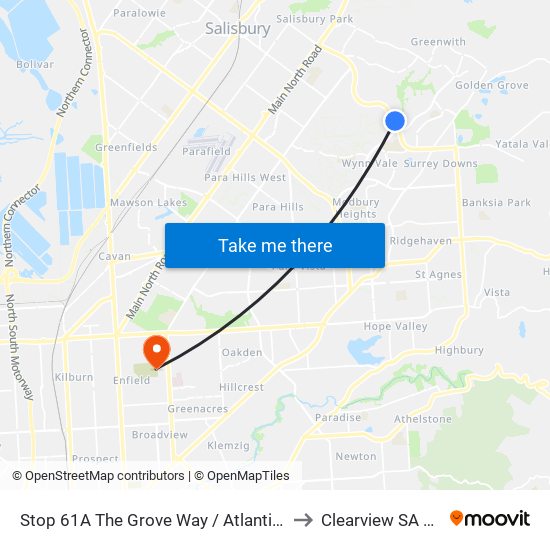 Stop 61A The Grove Way / Atlantis Dr - West side to Clearview SA Australia map