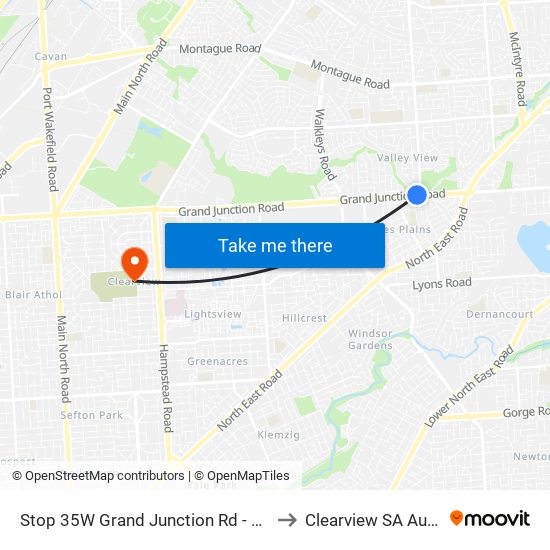 Stop 35W Grand Junction Rd - North side to Clearview SA Australia map