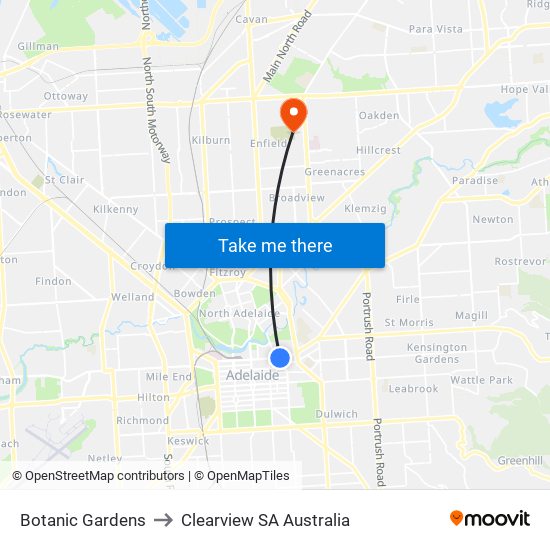 Botanic Gardens to Clearview SA Australia map