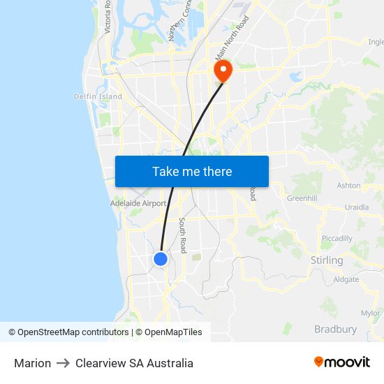 Marion to Clearview SA Australia map